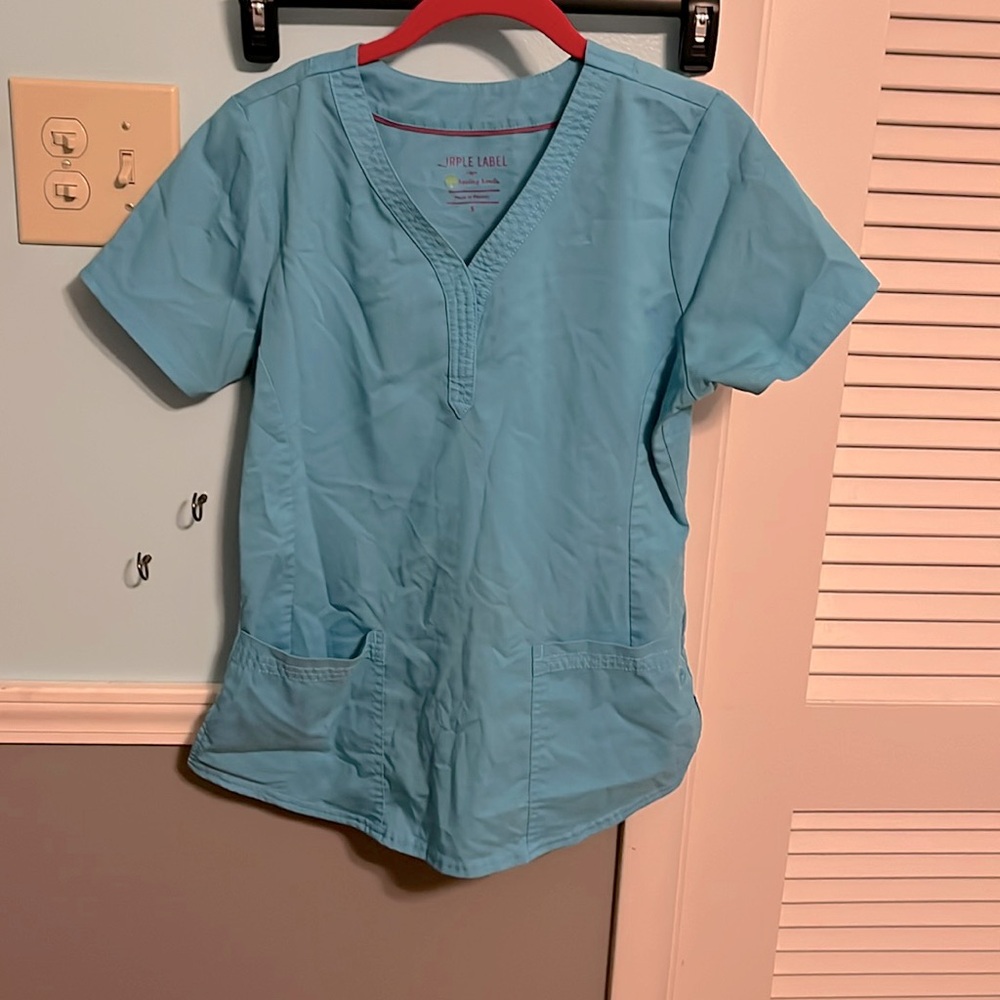 Healing Hands: Purple Label Yoga Scrub Top Teal Sz. S